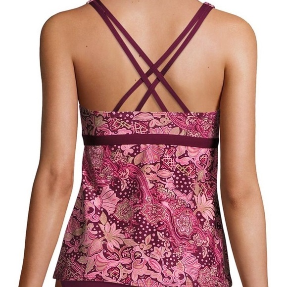 Carmen Marc Valvo Plum Ornamental Floral Tankini Swim Top - Picture 2 of 3